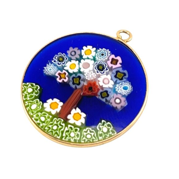 Murano 925 Glass Millefiori Tree Of Life Pendant Charm 1'' Signed - Picture 3 of 7